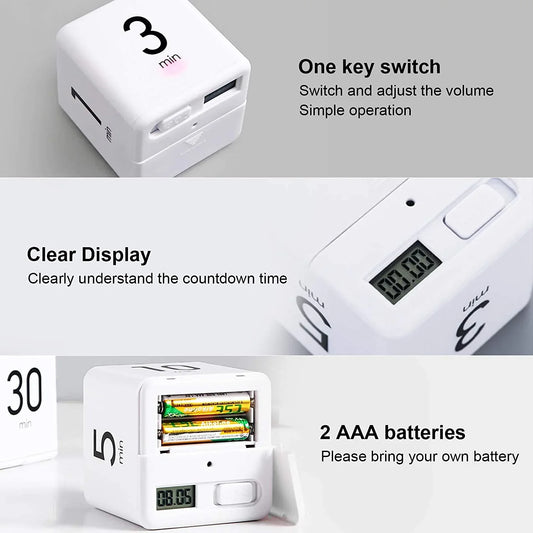 Cube Timer, Kitchen Child Exercise Gravity Sensor Flip for Time Management and Countdown Settings