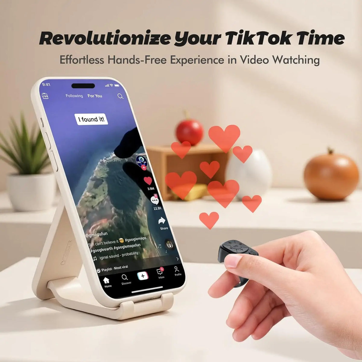 Tiktok Scrolling Ring Remote Control Is Suitable for Iphone, iPad Bluetooth Page Turning Ring Roller, Both Camera Shutter, Short