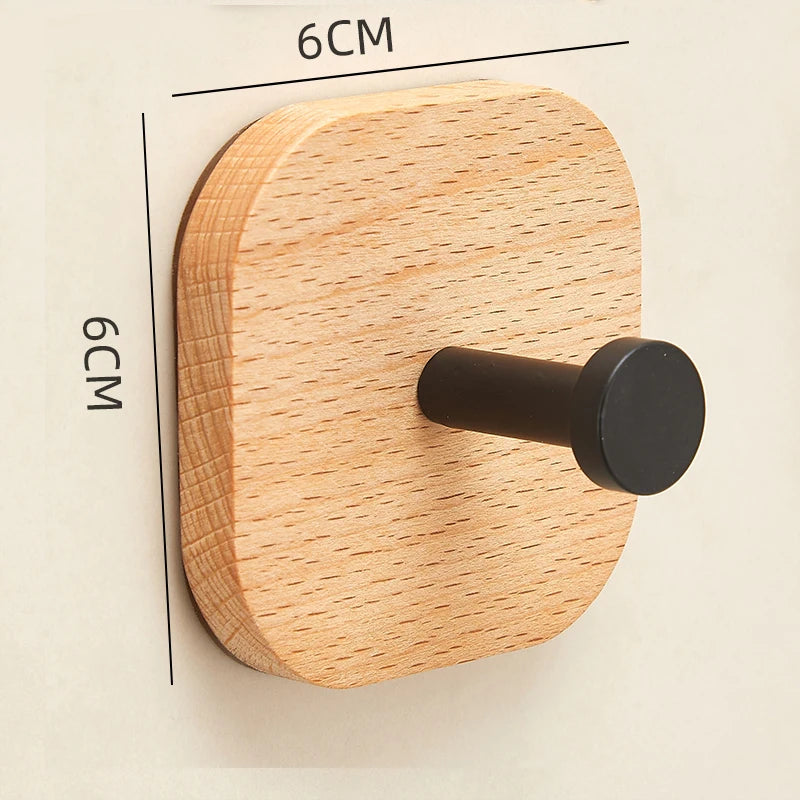 Self-adhesive Wood Hook Hanging Hanger Bathroom Kitchen Wall Hook Bedroom Coat Storage Rack Home Towel Key Home And decoration H