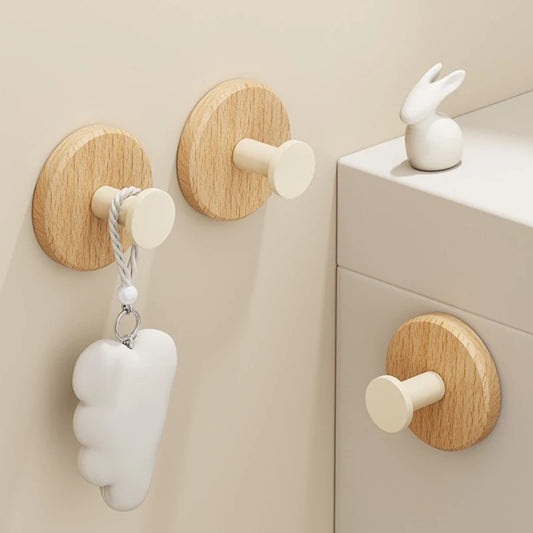 Self-adhesive Wood Hook Hanging Hanger Bathroom Kitchen Wall Hook Bedroom Coat Storage Rack Home Towel Key Home And decoration H