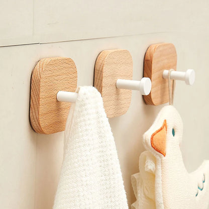 Self-adhesive Wood Hook Hanging Hanger Bathroom Kitchen Wall Hook Bedroom Coat Storage Rack Home Towel Key Home And decoration H
