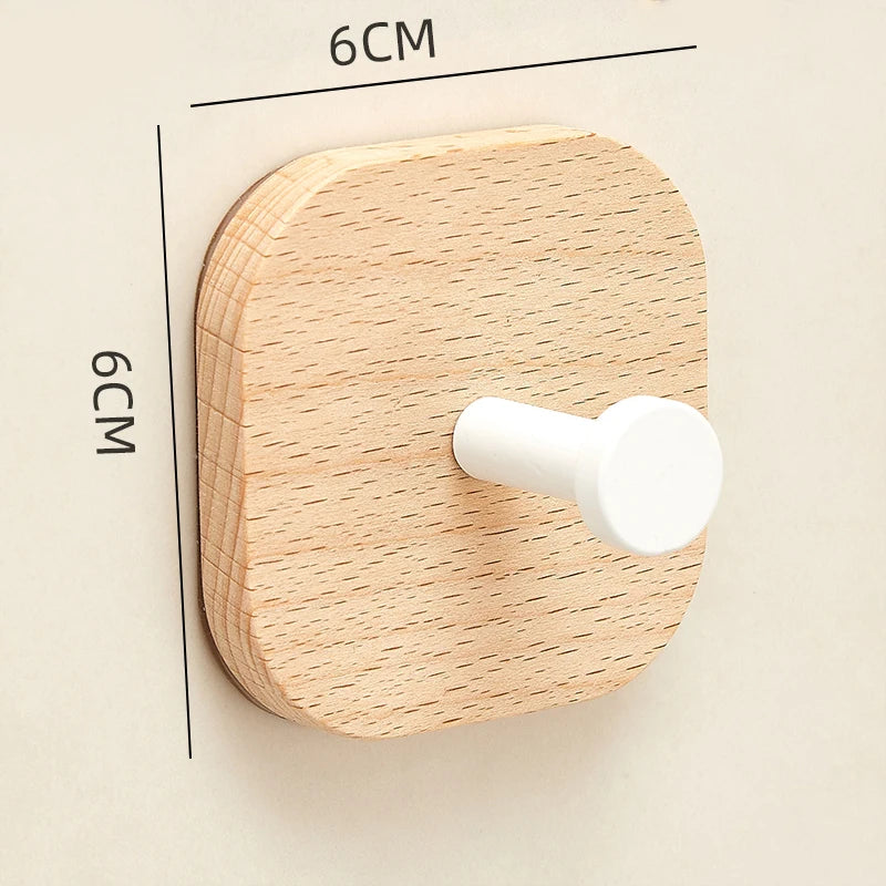Self-adhesive Wood Hook Hanging Hanger Bathroom Kitchen Wall Hook Bedroom Coat Storage Rack Home Towel Key Home And decoration H