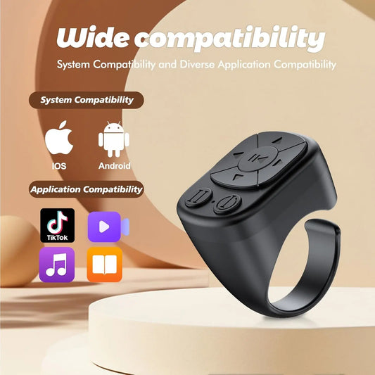 Tiktok Scrolling Ring Remote Control Is Suitable for Iphone, iPad Bluetooth Page Turning Ring Roller, Both Camera Shutter, Short