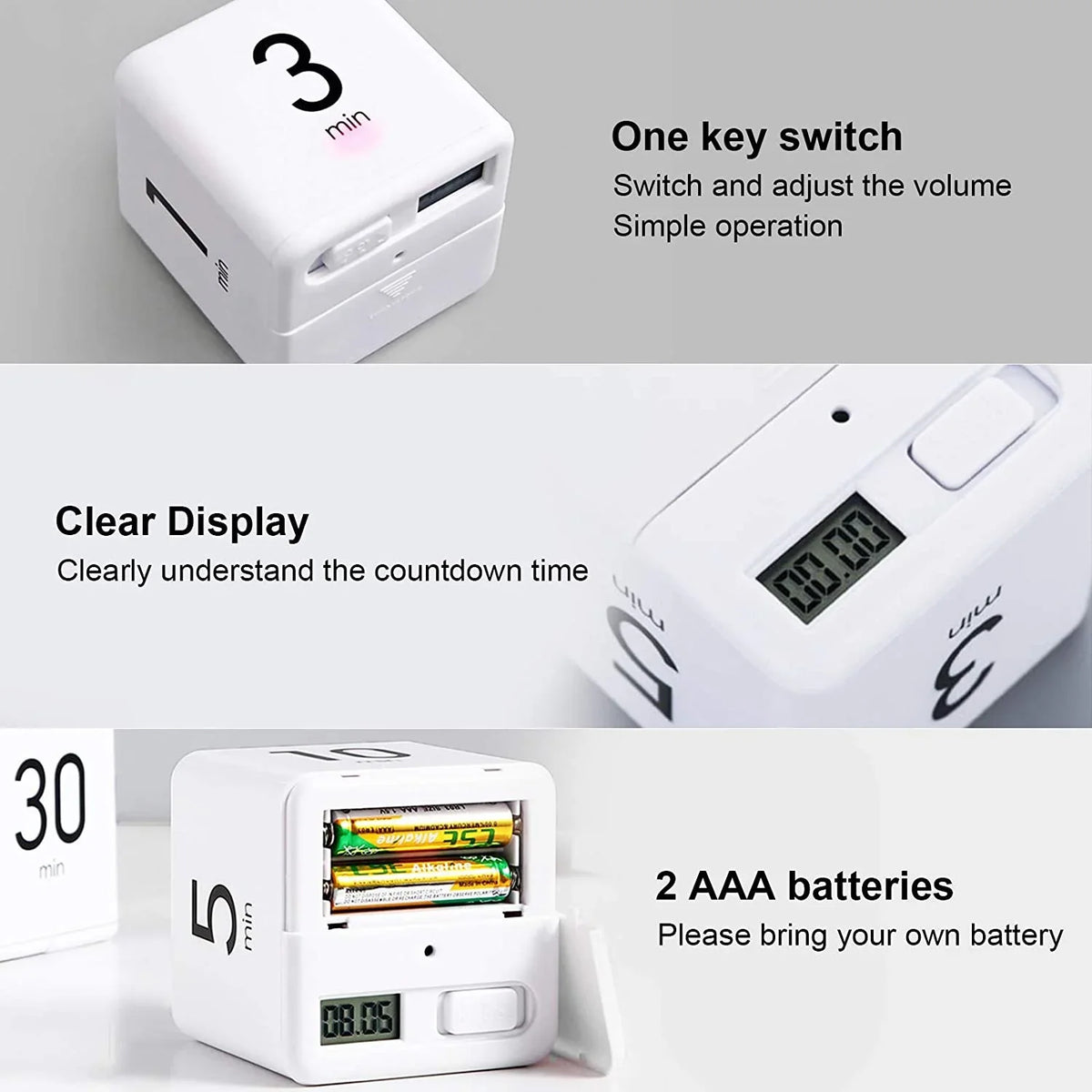 Cube Timer, Kitchen  Child  Exercise  Gravity Sensor Flip  for Time Management and Countdown Settings